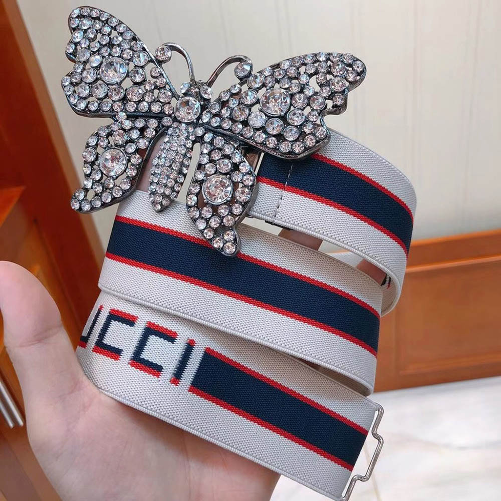 Gucci stripe belt with on sale butterfly