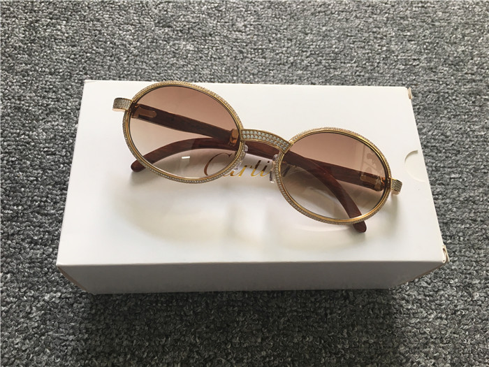 Cartier 7550178 55 22 Full Diamond Wood Sunglasses In Gold