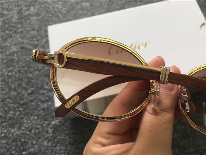 Cartier 7550178 55 22 Full Diamond Wood Sunglasses In Gold