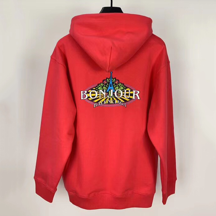 50 Discount Balenciaga Bonjour Logo Hoodie In Red